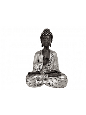 ESTÁTUA BUDA MEDITANDO PRATA 11x6,5x16 cm