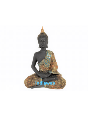 ESTÁTUA BUDA MEDITANDO MANTO AZUL 15x7x21 cm