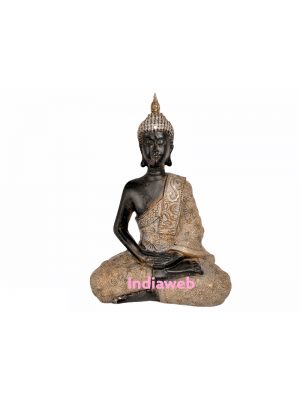 ESTÁTUA BUDA MEDITANDO MANTO DOURADO 15x7x21 cm