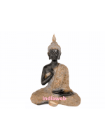 ESTÁTUA BUDA MEDITANDO MANTO SALMÃO15x8x21 cm