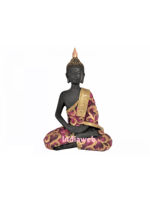 ESTÁTUA BUDA MEDITANDO MANTO VINHO 15x7x21 cm